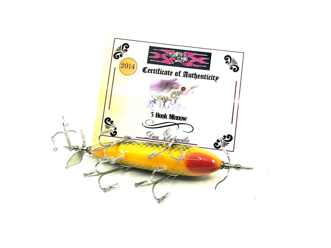 Musky Dan (XXX Lures) 5 Hook 150 Lure, Frog Spot/Yellow Head w/COA
