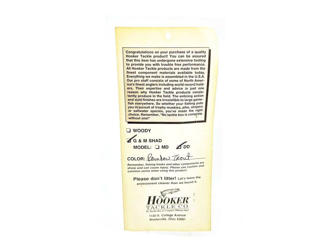 Hooker Tackle Co. G & M Shad, Rainbow Trout Color on Card
