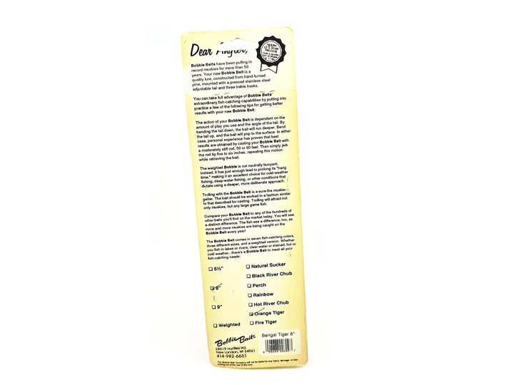Bobbie Bait 8" Jerk Bait, Perch Color on Card