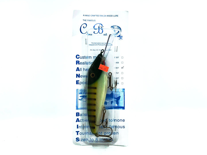 Crane 607 Musky Lure, Green Perch/White Belly Color, New on Card
