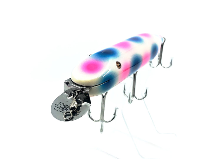 Musky Dan (XXX Lures) Husky Pikie, White/Blue & Pink Spots Color with COA