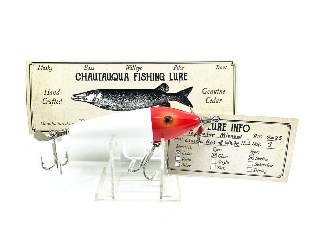 Chautauqua Topwater Minnow, Classic Red & White Color