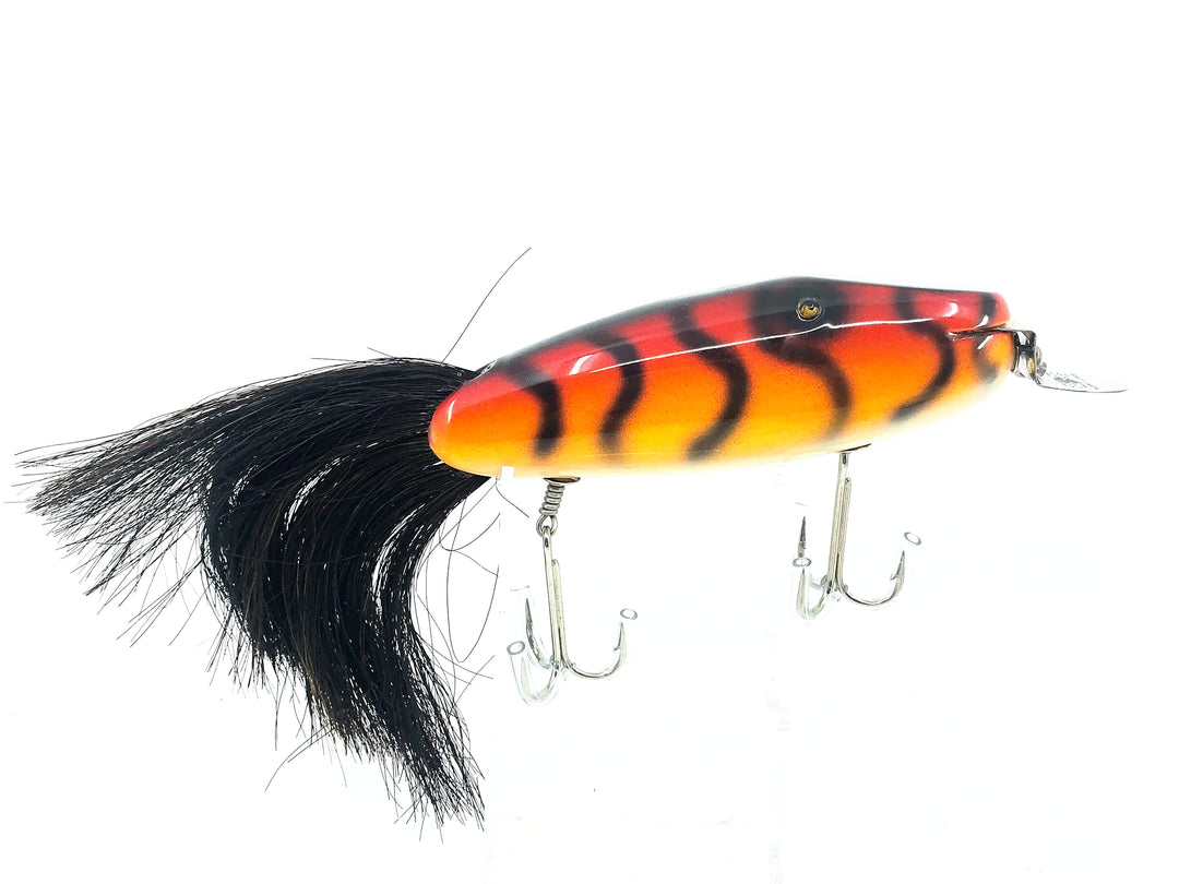 Musky Dan (XXX Lures) Giant Dinger 6", Black Ribs/Orange/Red Color