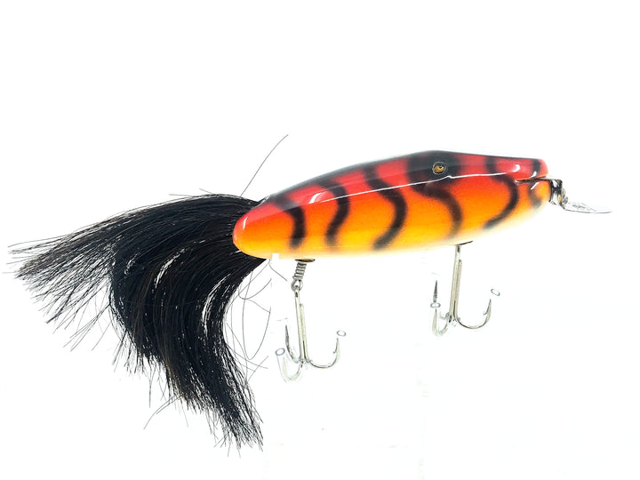 Musky Dan (XXX Lures) Giant Dinger 6", Black Ribs/Orange/Red Color