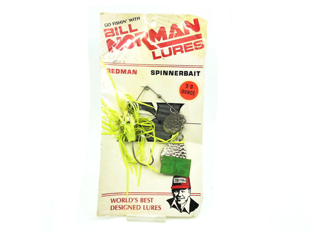Bill Norman Redman Spinnerbait 3/8oz 8738, #1 Chartreuse Color on Card