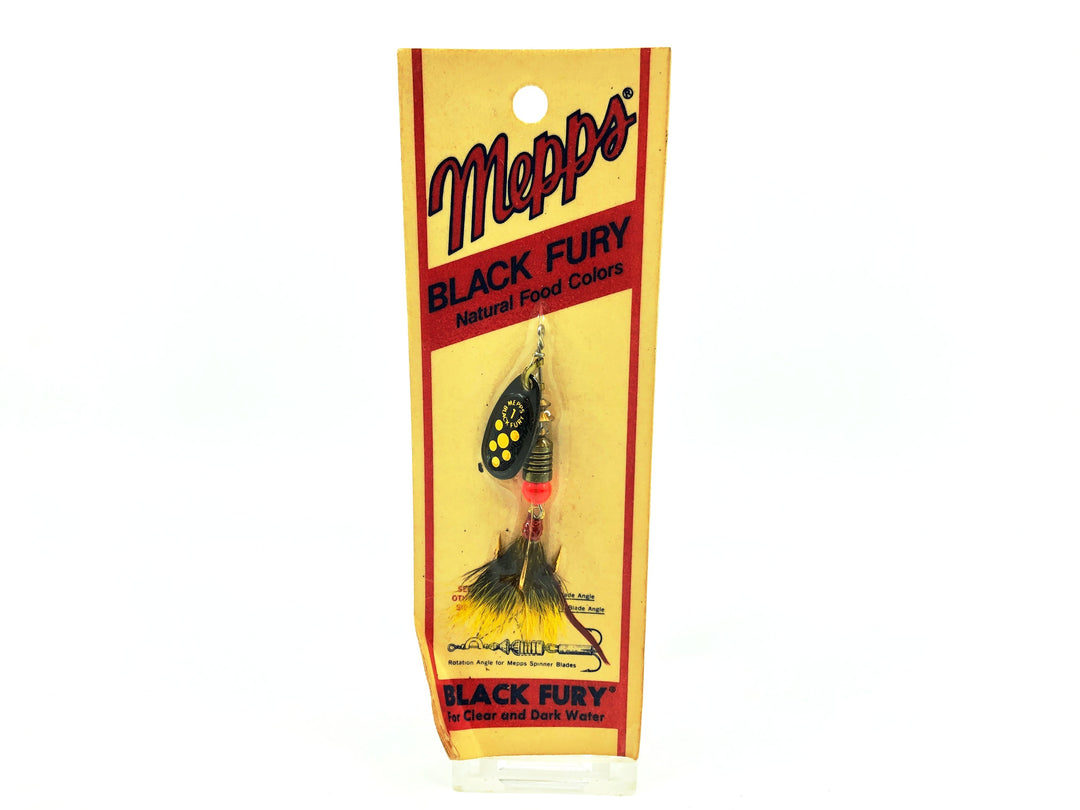 Mepps Black Fury #1, Dressed Treble/Black/Yellow Spots Color
