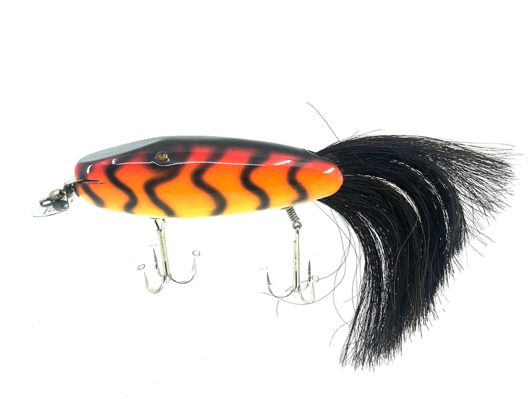 Musky Dan (XXX Lures) Giant Dinger 6", Black Ribs/Orange/Red Color