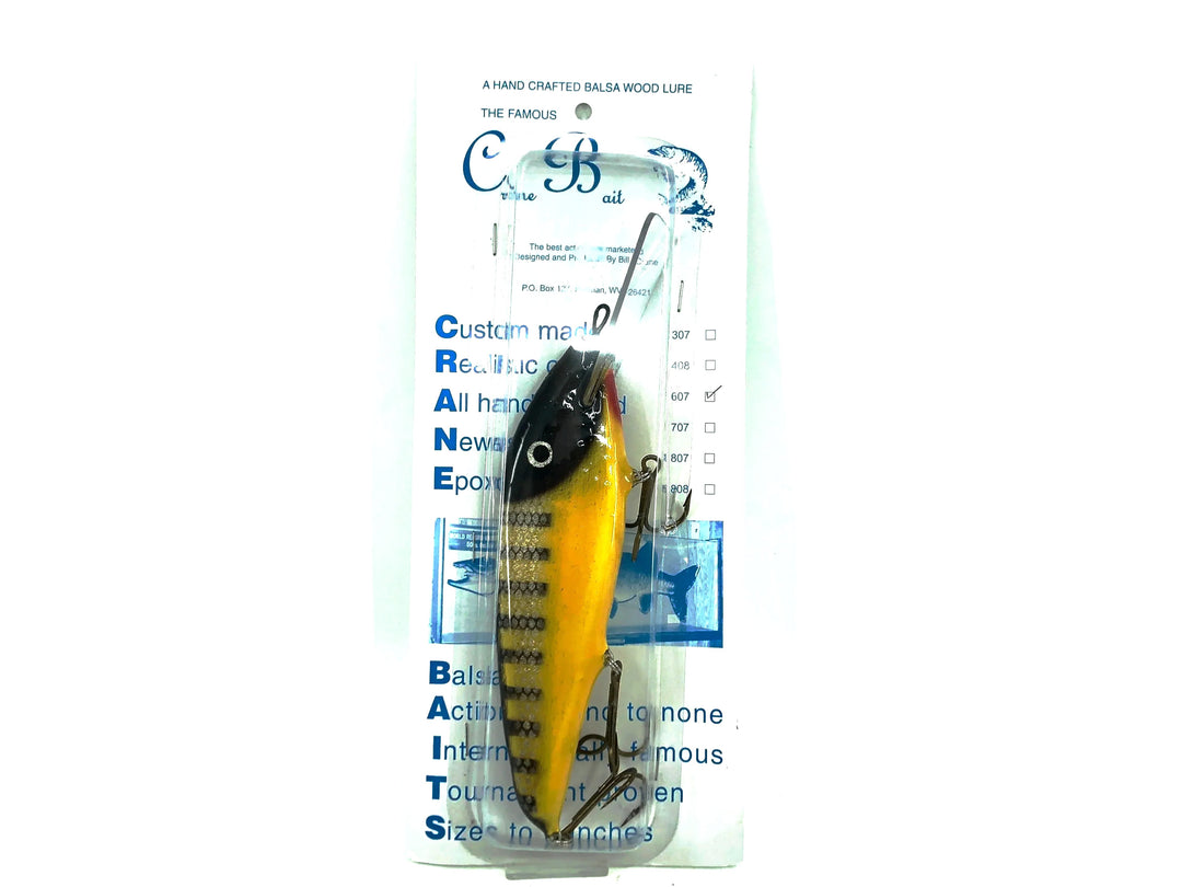 Crane 607 Musky Lure, Black Perch/Yellow Belly Color, New on Card