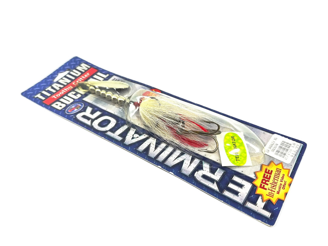 Terminator Titanium Toothy Critter Bucktail, White/Red Color on Card