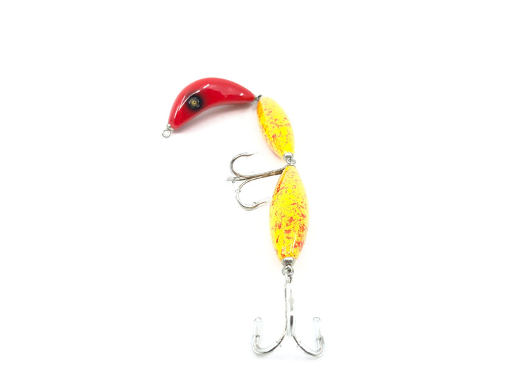 Musky Dan (XXX Lures) Triple Jointed, Red Head/Yellow Speckles - Jig-L-Worm