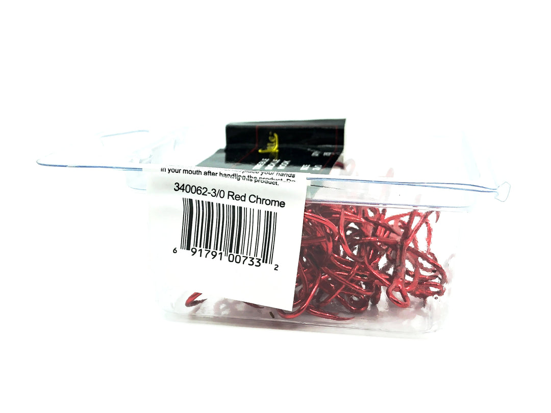 Matzuo American Treble Sickle Hook Size 3/0 Qty 25 Hooks 340062-3/0, Red Chrome Color