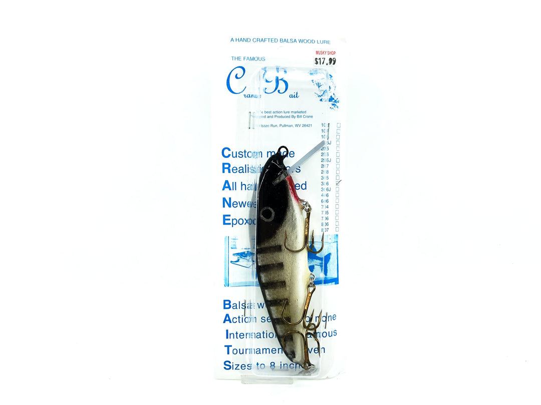 Crane 306 Musky Shad, Black Bars/White Color, New on Card