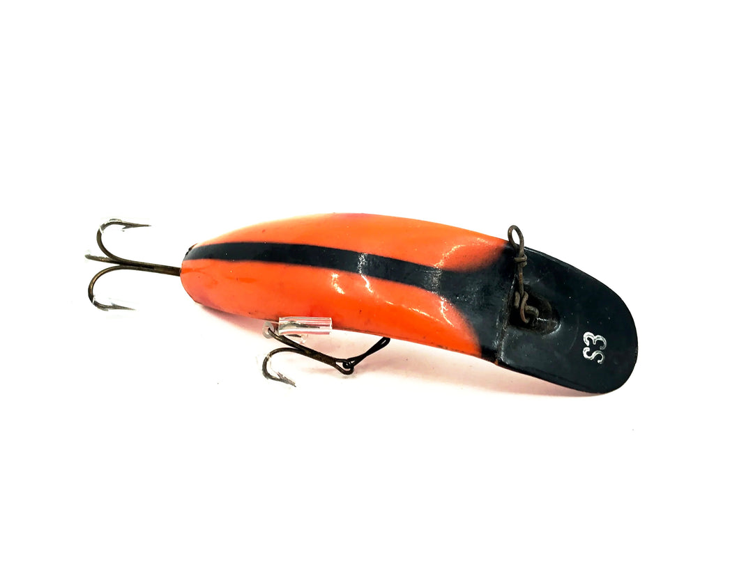 Helin Flatfish S3, OB Orange Red Tip Black Stripe Color -Vintage Plastic