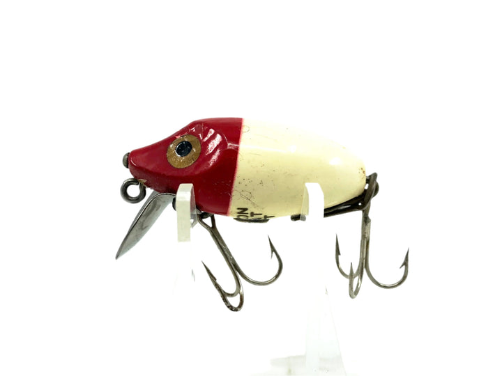 Heddon Wooden Midgit Digit River Runt, Red Head/White Color