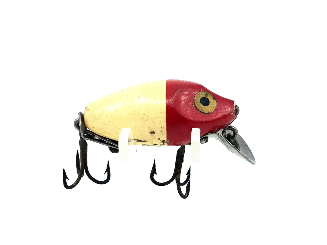 Heddon Wooden Midgit Digit River Runt, Red Head/White Color