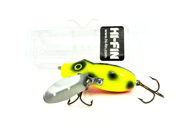 Hi-Fin Bass Creeper Lure, Chartreuse/Black Dots/Orange Belly Color in Box
