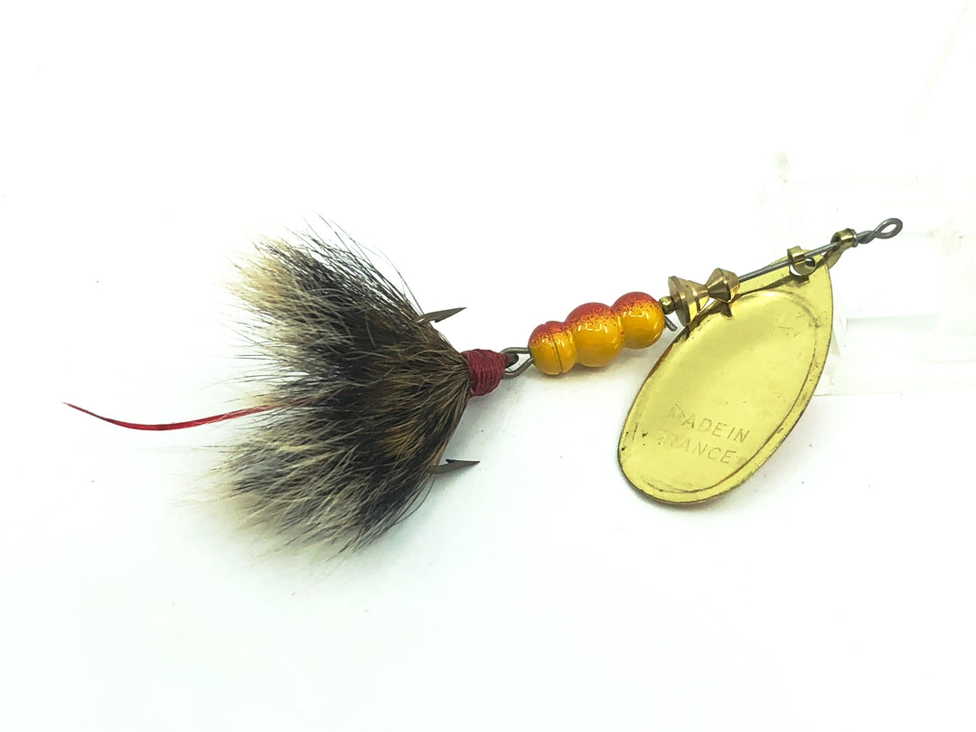 Mepps Aglia #4 Dressed Treble, Gold Red White Blade Color.