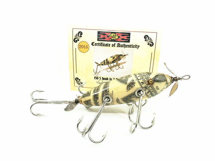Musky Dan (XXX Lures) 5 Hook 150 Lure, 2 Dollar Bill Color w/COA