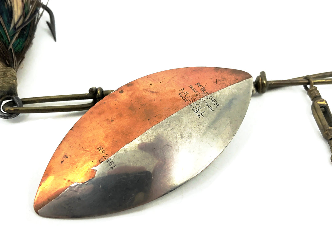 Pflueger Muskill 2461 Spinner No.9 Treble Hook, Bronze/Silver Blade and Feather Tail