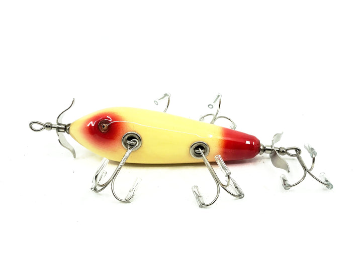 Musky Dan (XXX Lures) 5 Hook Lure, White/Red Eye & Tail w/COA
