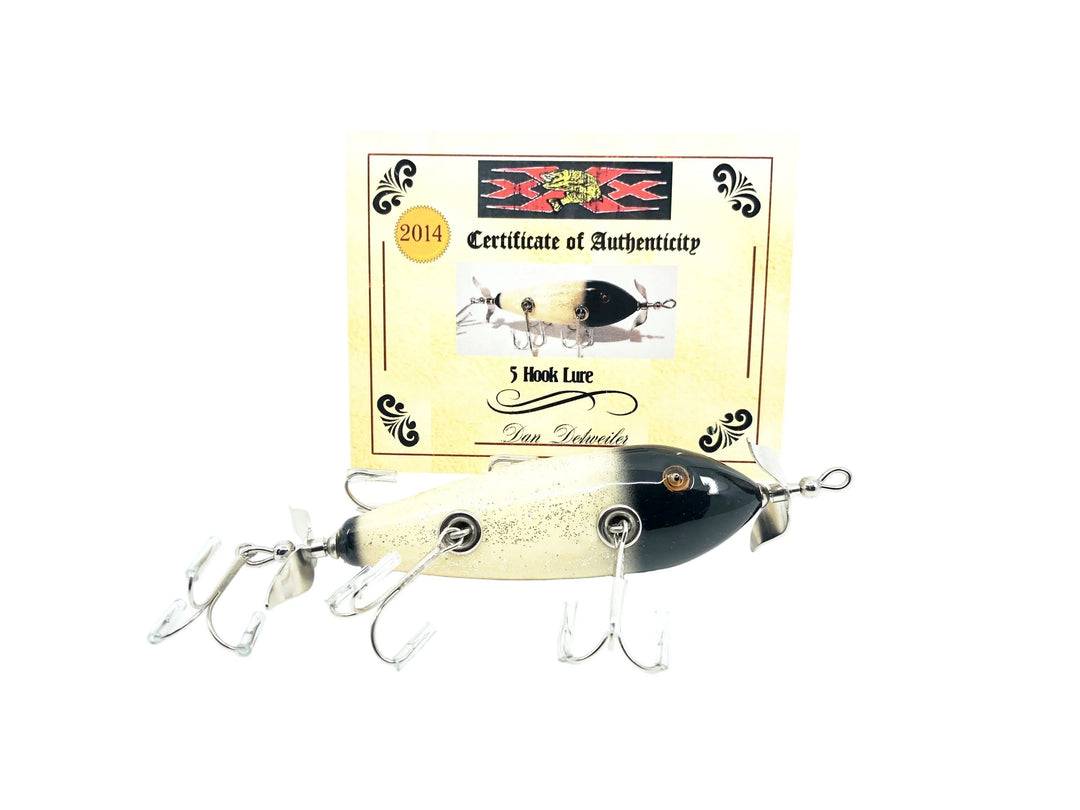 Musky Dan (XXX Lures) 5 Hook, Black Head & Back/White Flitter w/COA