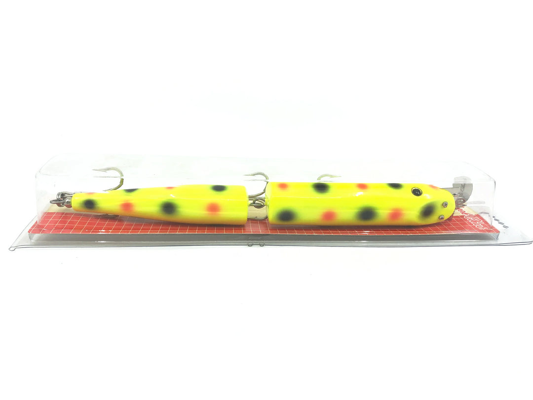 Creek Chub Wooden Giant Jointed Pikie 800, CS Chartreuse Spotted Color, New on Card Old Stock