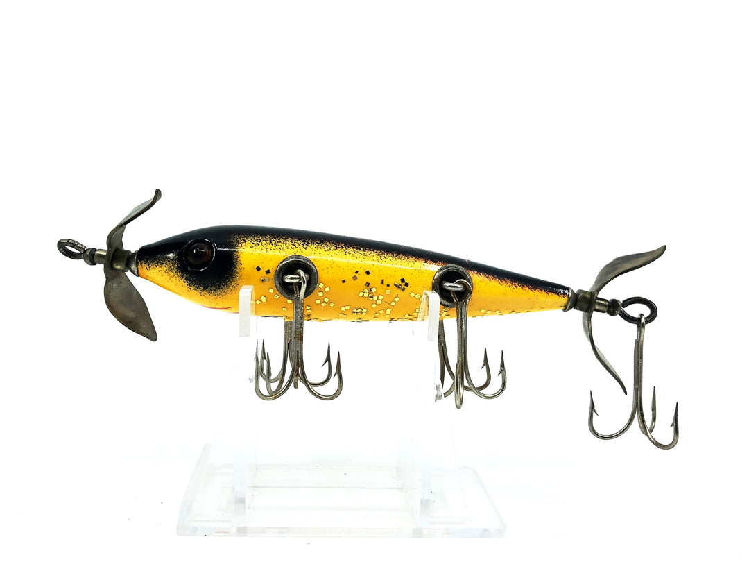 South Bend Panetella Minnow #915, Repaint Yellow Flitter/Black Orange Crackleback Color