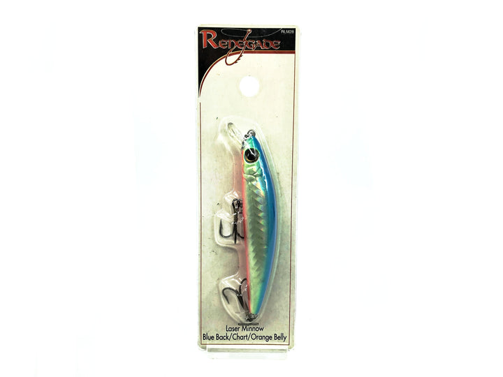 Renegade Laser Minnow, Blue Back/Chartreuse/Orange Belly Color on Card