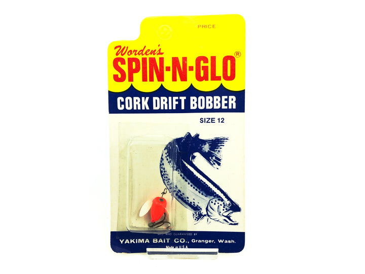 Vintage Worden Spin-N-Glow (Rigged) Drift Bobber Size No.12, Fluorescent Orange Color on Card