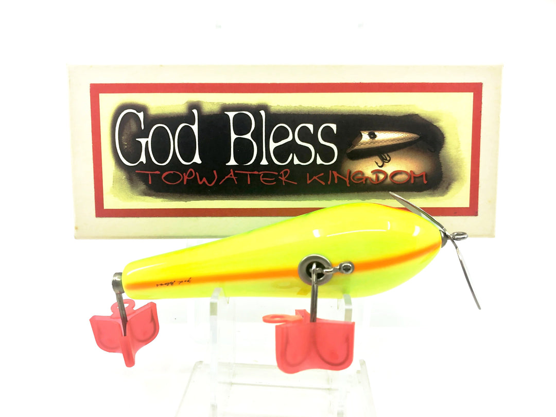 God Bless Factory Topwater Kingdom Juggler Lure, TG Green/Chartreuse/Black Ribs Color w/Box