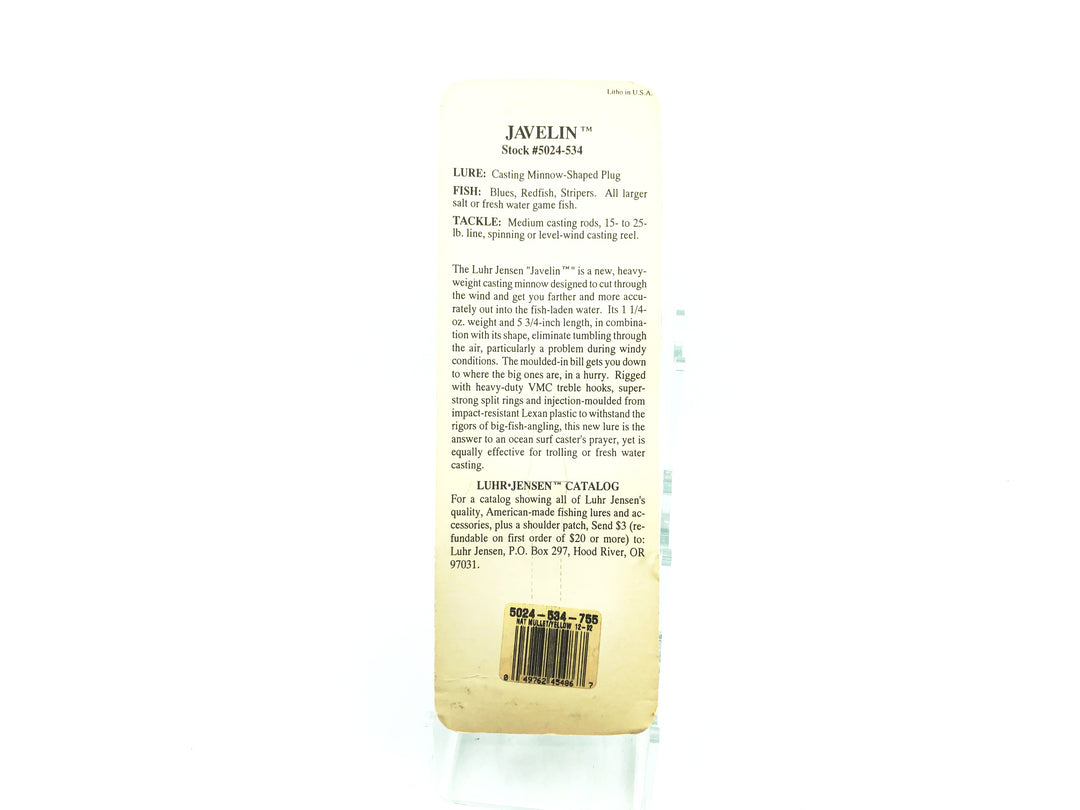 Luhr-Jensen Javelin, Natural Mullet/Yellow Color with Card