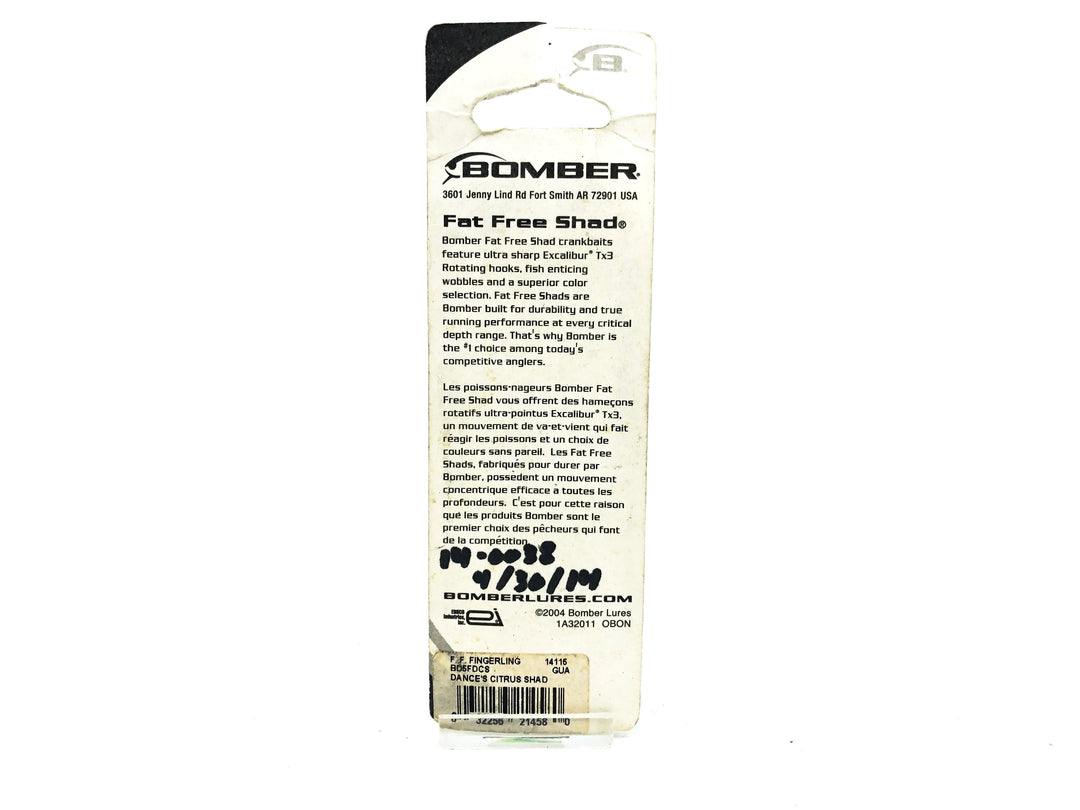 Bomber Fat Free Fingerling Shad, Bill Dance's Citrus Shad Color on Card