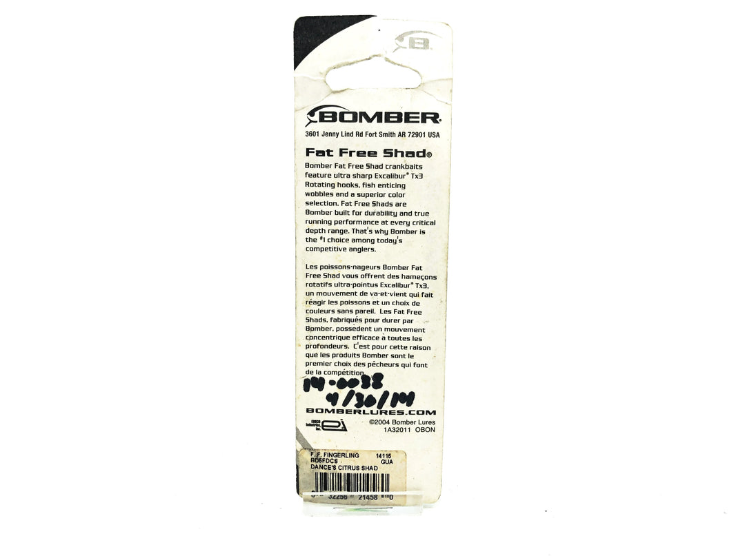 Bomber Fat Free Fingerling Shad, Dance's Citrus Shad Color on Card