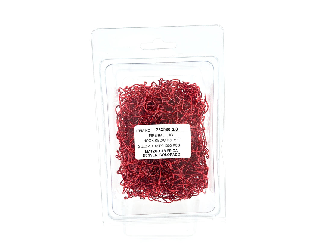 Matzuo America Fire Ball Jig Hooks Red/Chrome Size 2/0 Qty 1000 Hooks, 733060-2/0