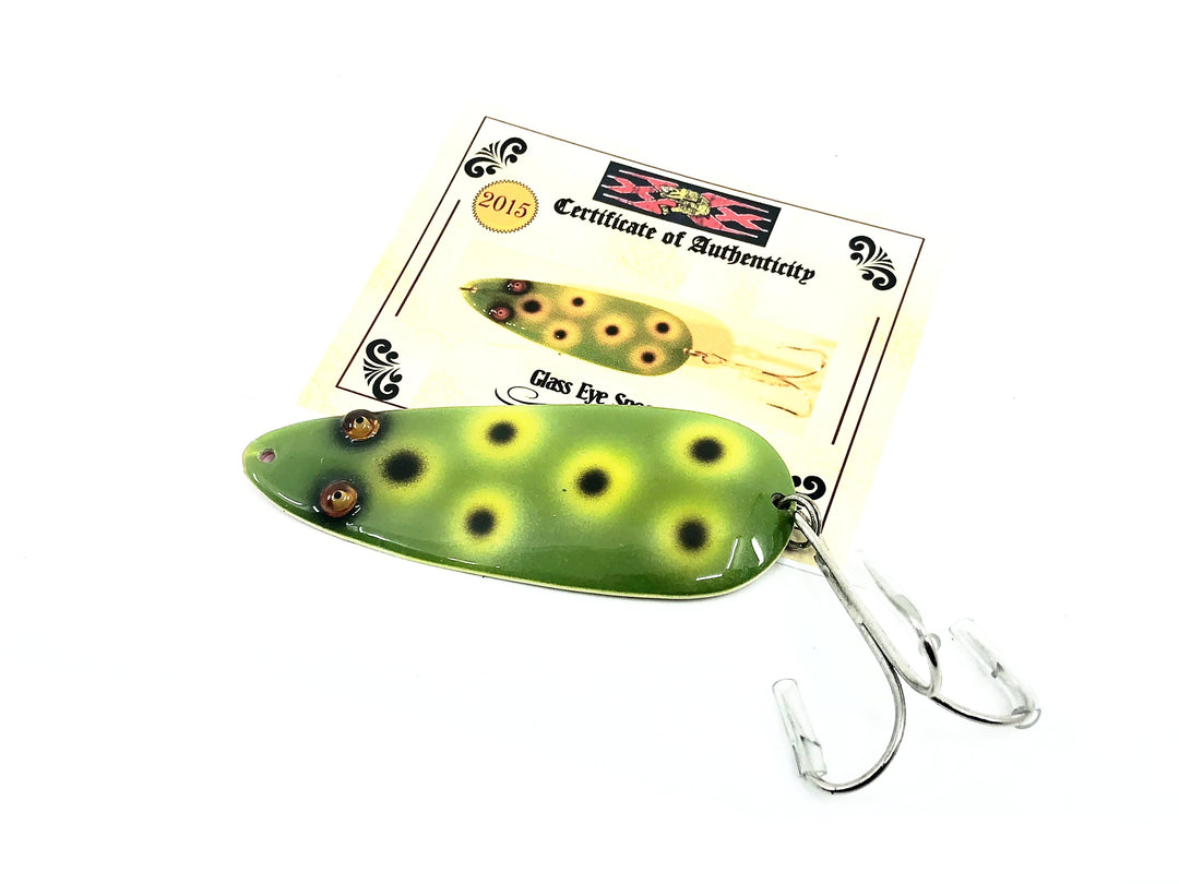 Musky Dan (XXX Lures) Glass Eye Spoon, Frog Spot Color w/COA