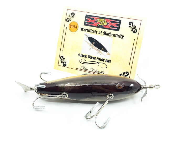 Musky Dan (XXX Lures) 4 Hook Walnut Swirly Burl Minnow