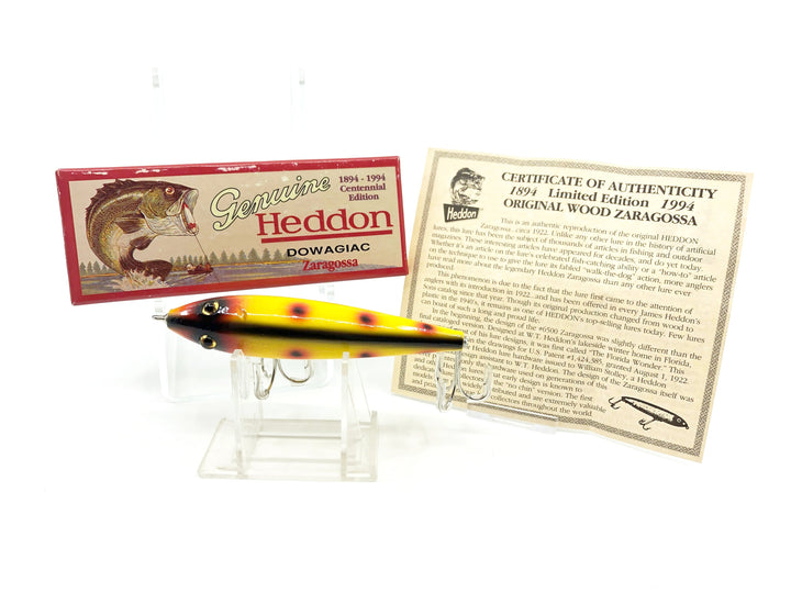 Heddon Centennial Edition Wood Zaragossa New in Box NO. X6500W-SO - Spotted Orange