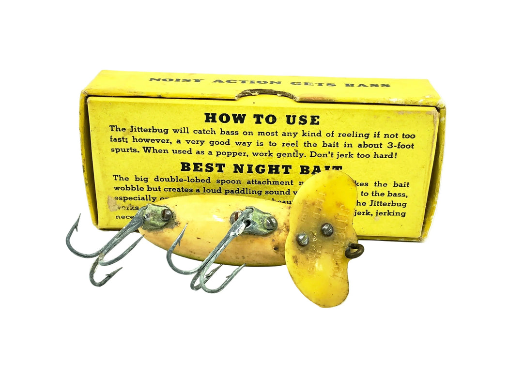 Arbogast Plastic Yellow Lip Jitterbug 1940's WWII Era, Frog/Yellow Belly Color