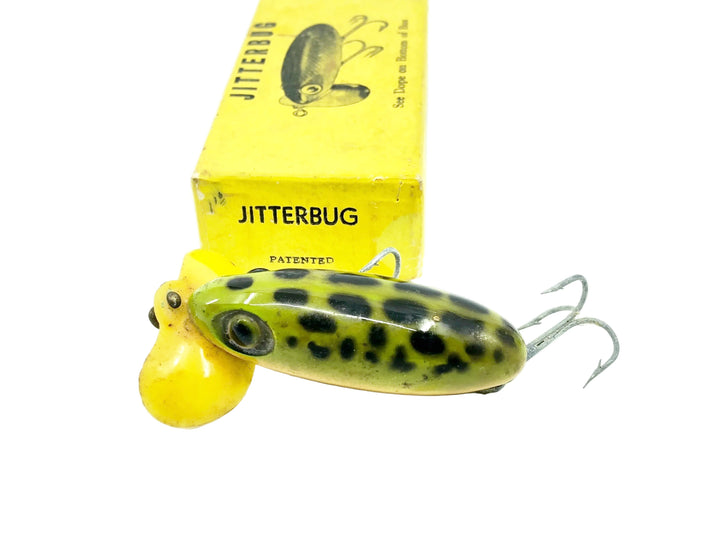 Arbogast Plastic Yellow Lip Jitterbug 1940's WWII Era, Frog/Yellow Belly Color