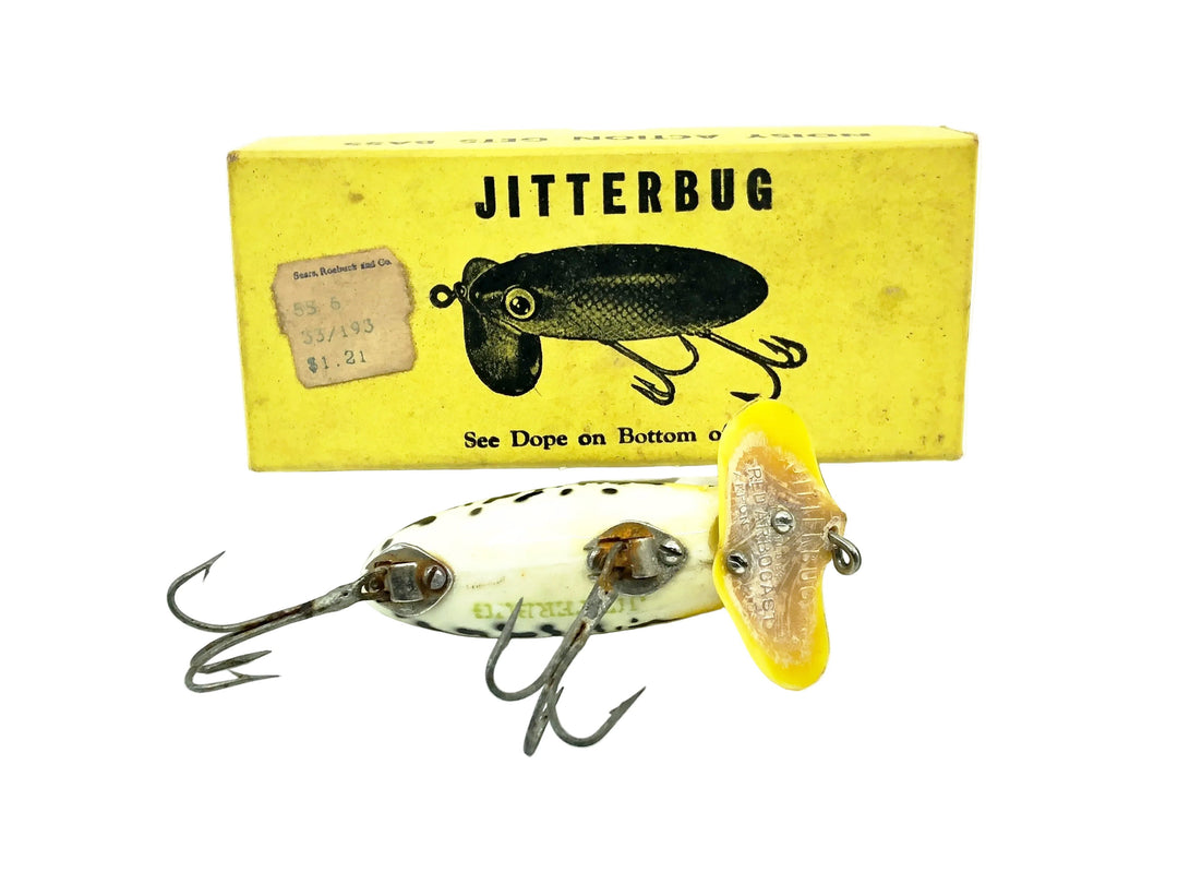Arbogast Plastic Yellow Lip Jitterbug 1940's WWII Era, Frog/White Belly Color - War Bug!