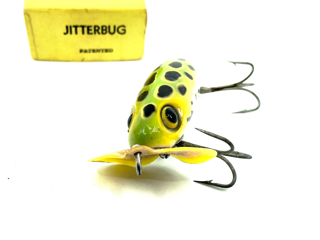 Arbogast Plastic Yellow Lip Jitterbug 1940's WWII Era, Frog/White Belly Color - War Bug!