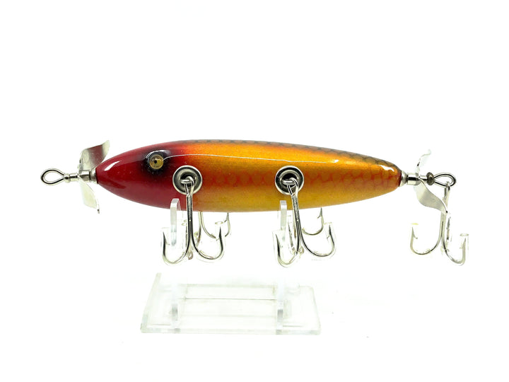 Musky Dan (XXX Lures) 5 Hook Minnow, Red Head/Gold Scale Color
