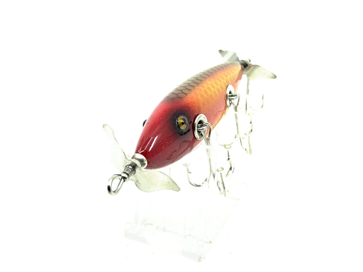 Musky Dan (XXX Lures) 5 Hook Minnow, Red Head/Gold Scale Color