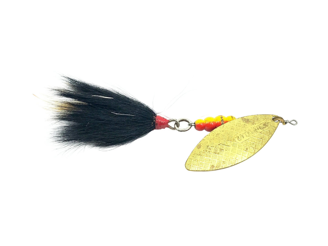 Vintage Mepps Aglia Long #4 Dressed Treble, Gold Blade/Black Bucktail Color