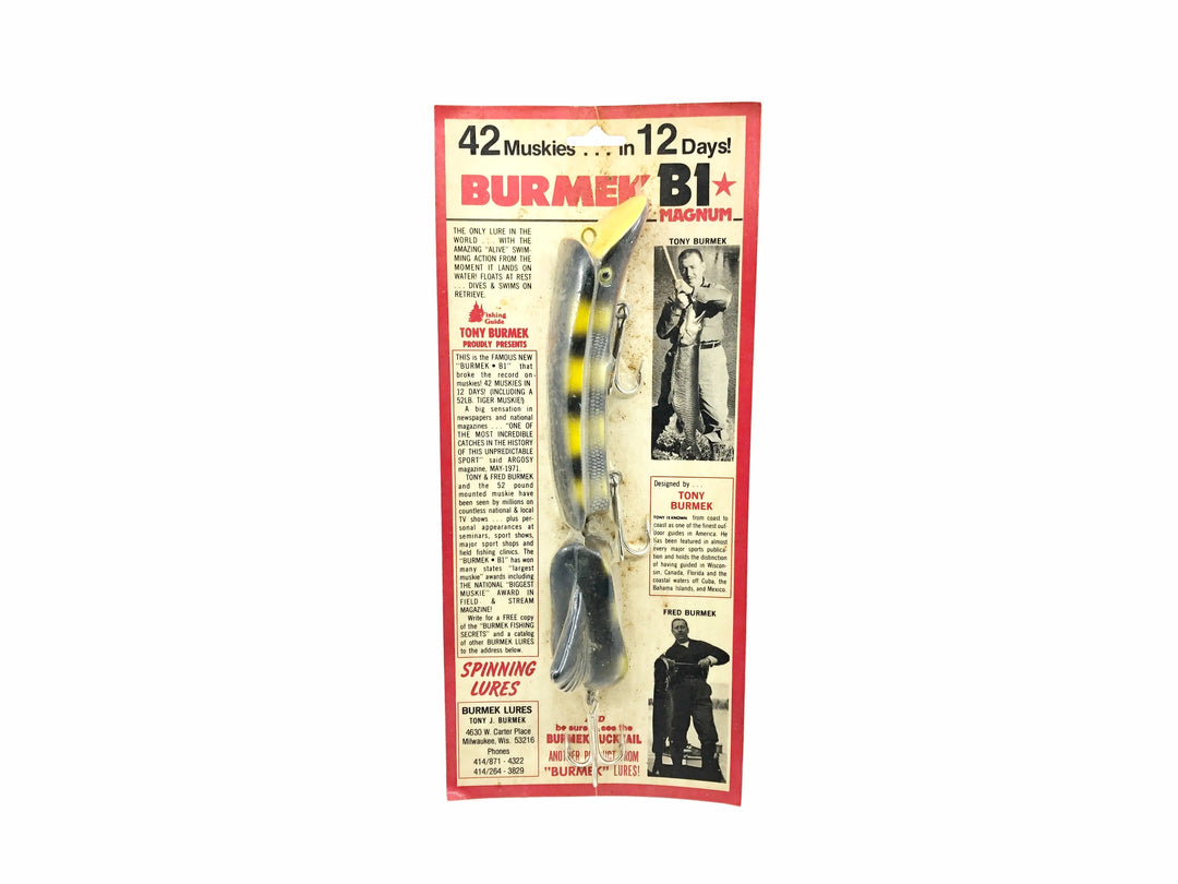Tony Burmek B1 Magnum Musky Lure, Yellow Perch Color New on Card Old Stock