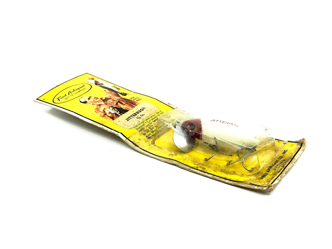 Arbogast Jitterbug 5/8oz, Red Head/White Color on Card - Dick Kotis Card