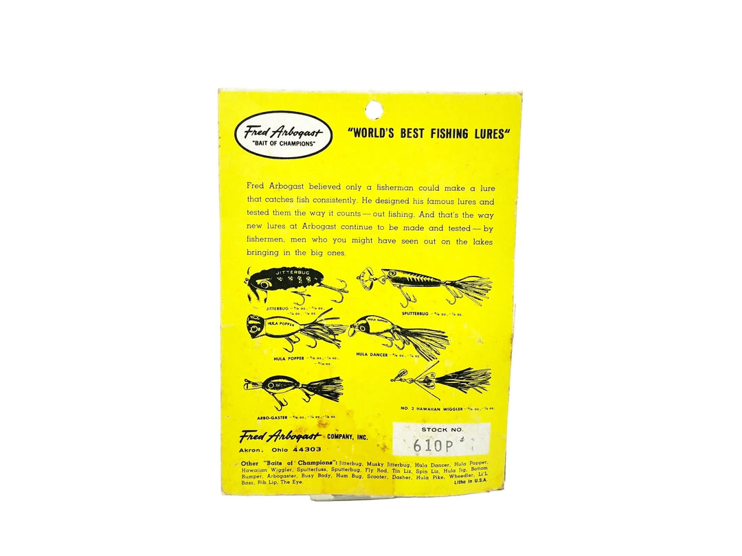 Arbogast Weedless Jitterbug 610, Perch Color on Card