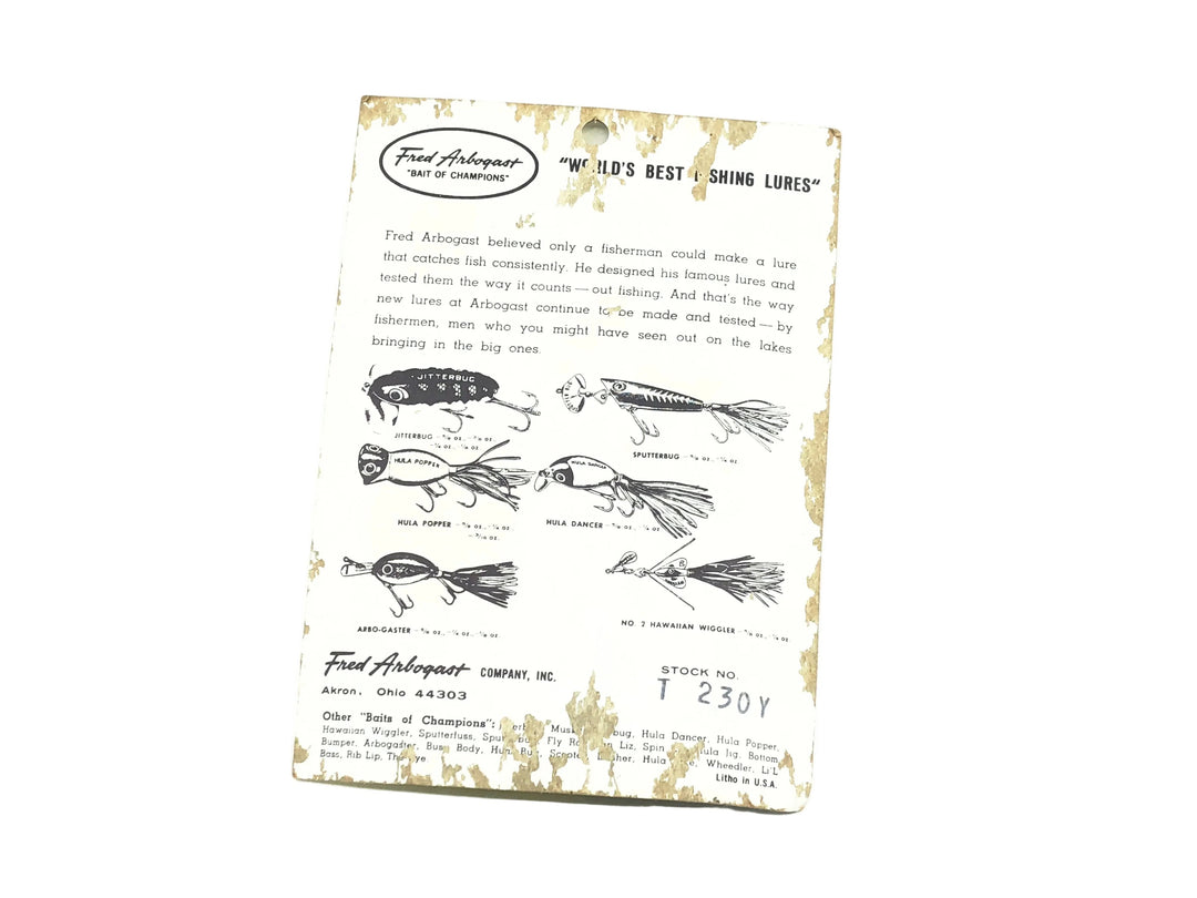 Arbogast Tournament Model Hawaiian Wiggler 1/4oz, Yellow Color on Card