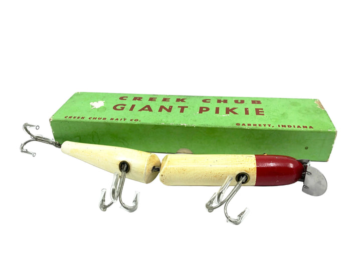 Creek Chub Wooden Giant Jointed Pikie 800, #02 Red Head/White Color w/Box