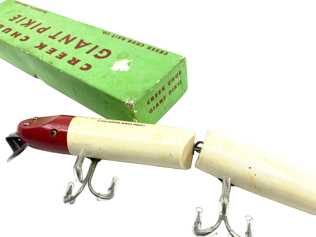 Creek Chub Wooden Giant Jointed Pikie 800, #02 Red Head/White Color w/Box